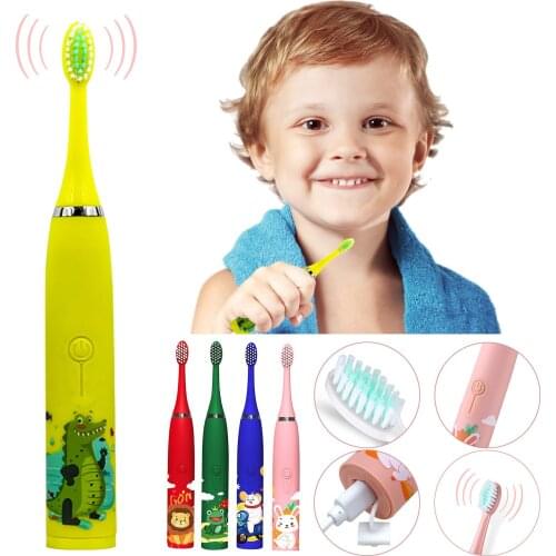 Electric Toothbrush Children Usb Rechargeable Toothbrush Soft Hair Cleaning Tool Care Oral Bacteria 6 Replacement Brush Heads