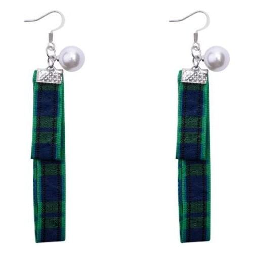 Ey055 Fashion Bohemia Imitation pearls earring OL temperament green lattice Cloth pendant tassel female earrings jewelry