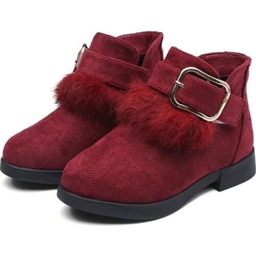 JGSHOWKITO Fashion Flock Big Girls Winter Boots Warm Cotton Classical Kids Martin Boots Childrens Rubber Ankle Boots Fluffy Fur
