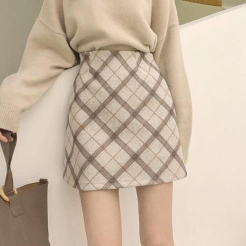 High waist woolen short skirt female autumn and winter A word short skirt female 2019 new wild woolen skirt winter warm faldas