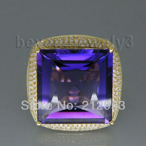 24.75ct Big Solid 18Kt &750 Yellow Gold Natural Amethyst Ring 2.26ct Diamond Gemstone Engagement Ring Amethyst Jewellry SR323A