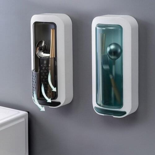 Kitchen Chopstick Holder Wall-Mounted Racks Household Spoon Chopstick Cage Rotating Drain Tableware Storage Box