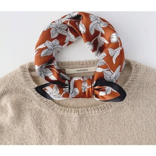 Luna&Dolphin Women Small Scarves 53x53 100% Real Silk White Flower Bandana Headbands Scarf Kerchief Hijab Decorative Scarf Shawl