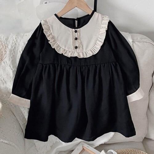 Korean Fashion Kids Girls Black Dresses For Children 2021 Autumn Full Sleeve Dresses Japanese Style Loose Casual Girls Clothing