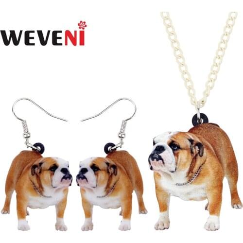 WEVENI Acrylic Decoration Sets Cute English Bulldog Dog Earrings Necklace Collar Anime Cute Jewelry For Women Girls Gift Bijoux