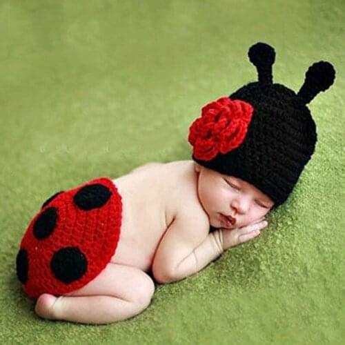 Hand Crochet Ladybug Set Baby Photography Props Newborn Ladybug Hat and Cover Set Infant Animal Beanie Hats SG058-8