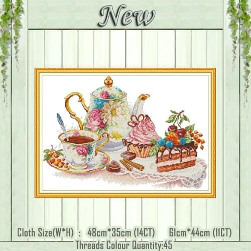 Afternoon tea dessert coffee painting counted print on canvas DMC 11CT 14CT kits Chinese Cross Stitch embroidery needlework Sets