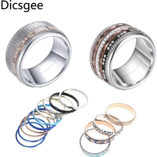 Floya Titanium Stainless Steel Rings Femme Bague Stackable Band Ring Set Interchangeable Accessories Jewelry Acier Inoxydable