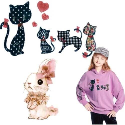 DIY Lovely Cat Animal Patches Rabbit Stickers Badges Iron on Transfers For Clothes Badge Appliques For Women Kids Fashion Patch
