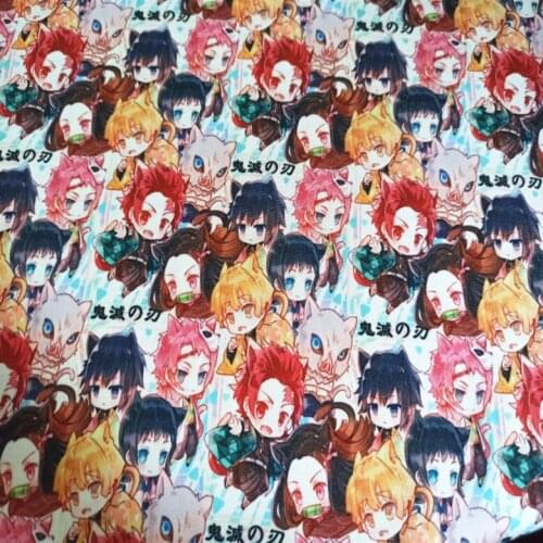 Japanese Anime Demon Slayers Thin Polyester Canvas Fabric for Boy Hometextile Backpacks Slipcover Cushion Cover DIY-BK978