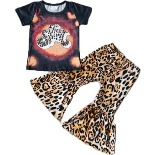 Babys Girls clothing Black Short Sleeve Top Leopard Print Flare Pants kids boutique clothes sets