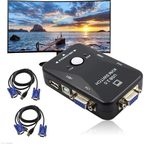 USB2.0 2-Port KVM Switcher Switch Box Mouse/Keyboard/VGA Video Monitor 1920x1440