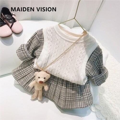 Girls Princess Knitted Patchwork Dress New Fashion Party Costumes Kids lattice Casual Outfits Baby cute Cotton dress for 1-6yrs