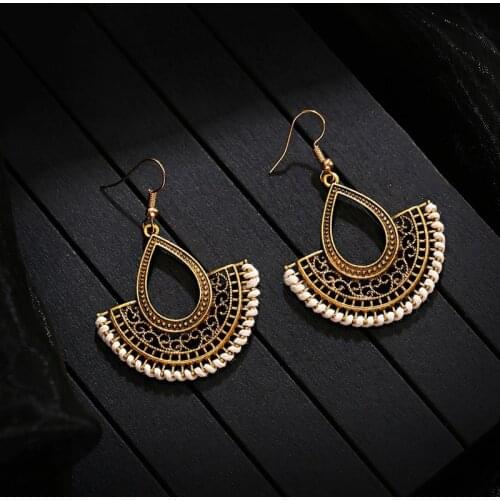 Retro Sector Gold Color Hollow Turkish Jewelry Indian Jhumka Earrings Bijoux Handmade Womens Vintage Turkey Boho Earrings