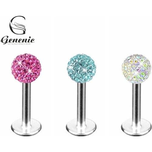 1x 4mm Stainless Steel Luxury Crystal Ball Lip Stud Tragus Earring Bar Body Piercing Gift 1.2mm thickness Promotion