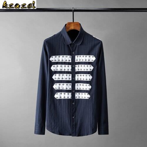 Azazel Black Long Sleeve Mens Shirts Luxury Splicing Design Party Mens Dress Shirts Fashion Slim Fit Court Style Male Shirts