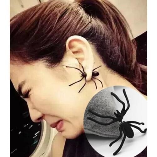 2016 Hot Fashion 1Piece 3D Creepy Black Spider Ear Stud Earrings Hot Selling Unique Punk Earrings For Women Halloween Gifts