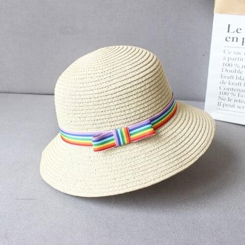 Summer Beach Hat Women Children Lady Casual Outdoor Straw Sun Hat White Khaki Female Ribbons Bowknot Kids Sun Protection Chapeu