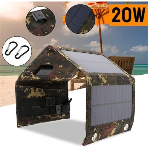 Solar Panel Folding Bag 20W 5V USB Port Power Bank Portable Solar Cells for Outdoor Emergency Power Supply Phone Light Charging
