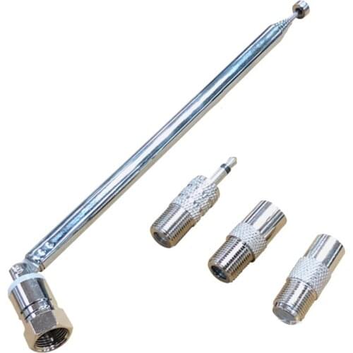 Thread Design FM Radio Antenna 3.5dB Gain F Type Male Telescopic Antennas With 3 Adapters 3.5mm PAL Male/Female