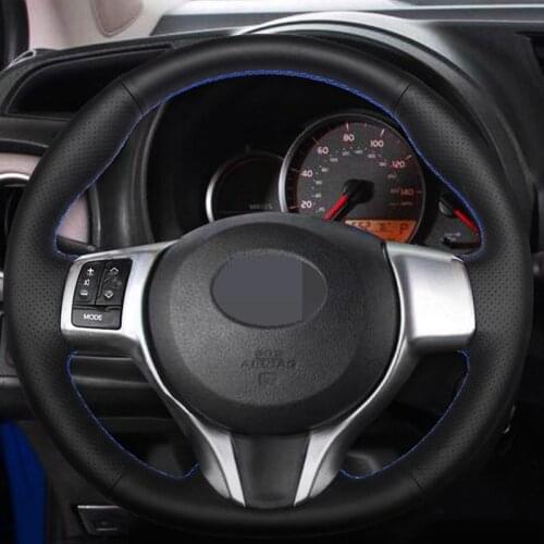 Black Genuine Leather Hand-stitched Car Steering Wheel Cover For Toyota Yaris Verso S Vitz Ractis 2010-2016 Subaru Trezia