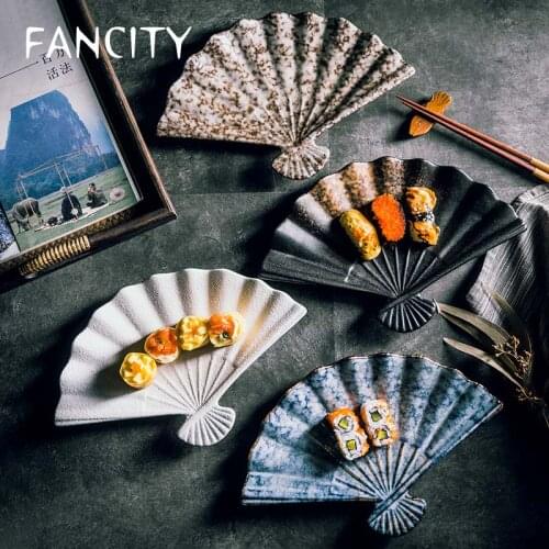 FANCITY Japanese fan-shaped plate, creative ceramic plate, large dinner plate, restaurant table set, restaurant sushi plate, fla
