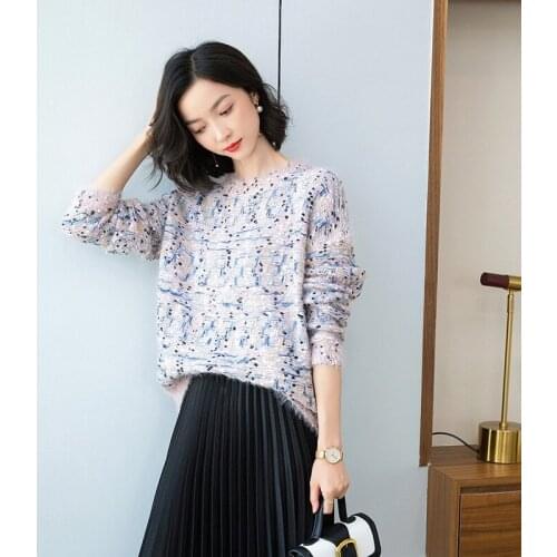 Thick thread color soft waxy sweater womens short pullover round neck loose autumn and winter outer wear lazy Hong Kong style