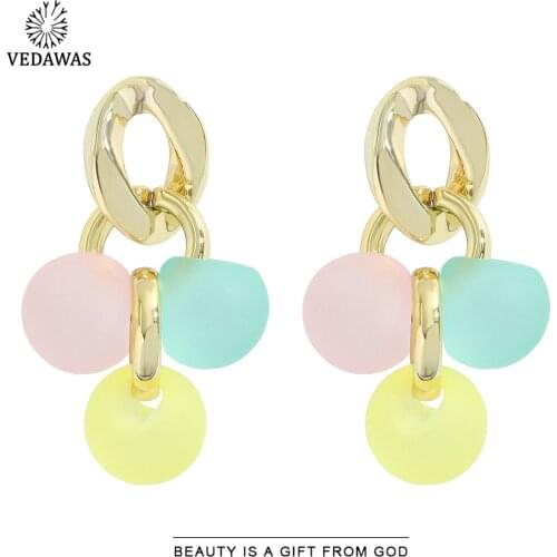 Vedawas Summer Candy Color Ball Drop Earrings for Women Boho Acrylic Cute Hanging Link Earrings Dress Holiday Jewelry Wholesale