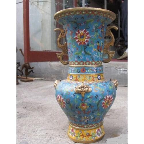 Xd 001679 China Royal Collection pure Bronze Gild cloisonne Foo Dog Lion beast Zun Vase
