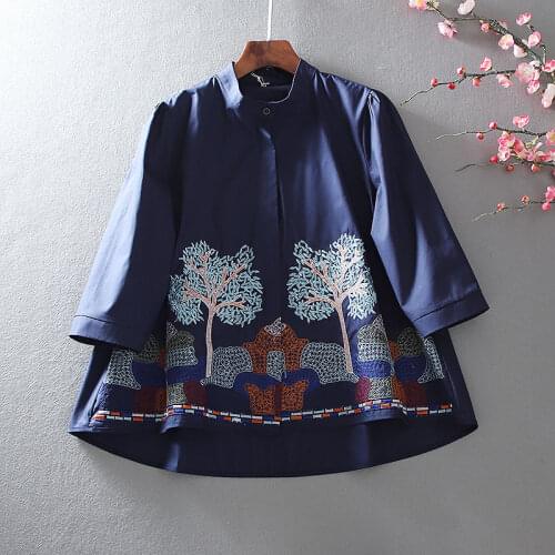 Womens Spring Autumn Designer Embroidery White Cotton Shirt Female High Waist Casual Loose T Shirt Top TB453