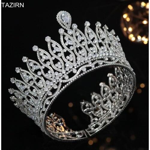 Big European Crowns CZ Women Wedding Tiaras Zircon Luxury Fahion Jewelry Accessories Award Ceremony Headdress Gifts for Bride