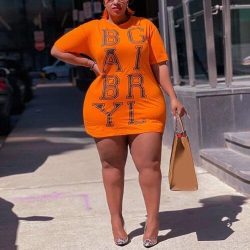 Plus Size African Dress Orange Letter Print Bodycon Mini Length Sexy For Evening Night Party Club Wear Vestidos Mujer Dress Hot