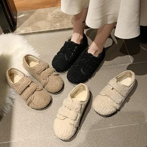 Winter Women Flats Plush Loafers Faux Fur Slip on Flat Shoes handiness Women Indoor outdoor Household Slipper Warm Ladies Shoes