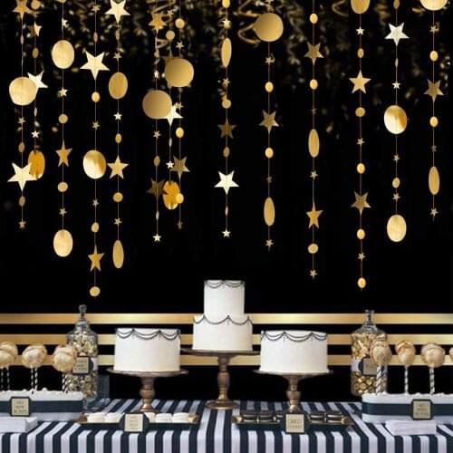 Glitter Circle Garland Banner 4m Star Garland Banner Bright Paper Streamer Hanging Decorations Glitter Star Bunting Banner Deco