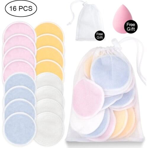 4/8/10/16pcs Makeup Remover Pads Reusable Bamboo Pads Make Up Remover Facial Washable Cotton Skin Care With Mesh Laundry Bag