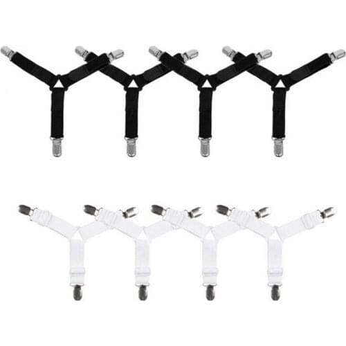 4pcs Triangle Bedding Bed Suspender Straps Sheet Clips Bed Button Easy adjustment Buckles Mattress Fastener Holder Grippers Blac