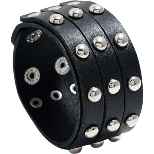 Genuine Leather Bracelet For Men Wide Vintage Black Brown Three Layers Punk Rock Bangles Cuff Mens Bracelet Male Jewelry Gift