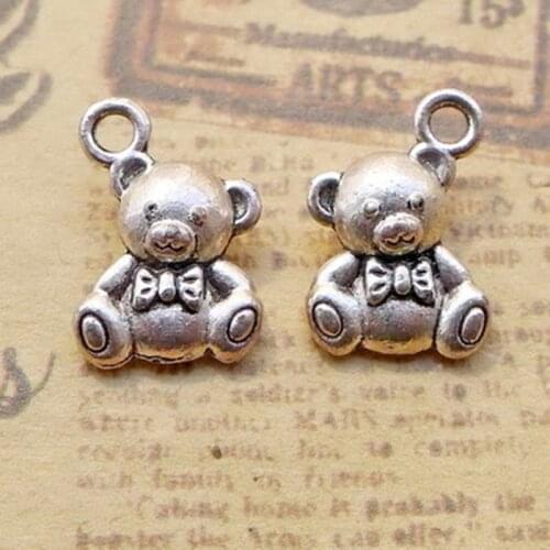 BULK 30 Eco-friendly Alloy Tibetan Silver Plated Adorable Bear Charms Kids Pendants for DIY Jewelry Making 15*10.4mm 1.5g