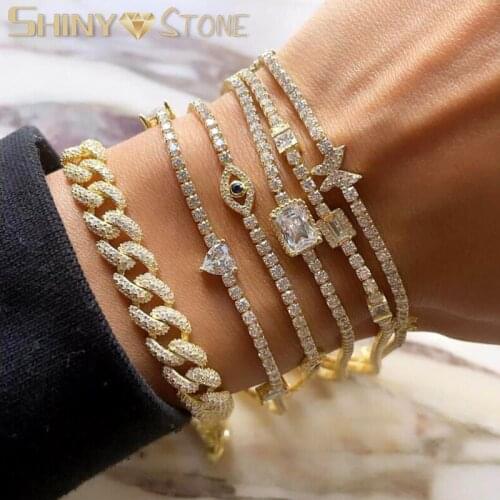 Iced Out Bling Cubic Zirconia 2mm Tennis Chain Butterfly Bracelet Cute Animal Charm Bracelets for Women Bling Fashion Jewelry