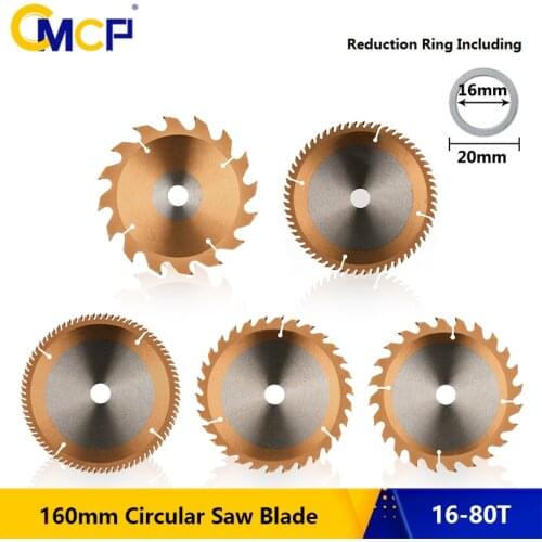 CMCP 160mm TCT Circular Saw Blade For Wood Plastic Acrylic Woodworking Saw Blade 16/24/30/60/80T TiCN Coated Cutting Disc