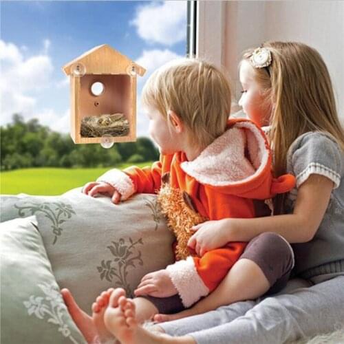 Wood Bird Nests Outdoor Suction Cup Visible Bird Home Garden Window Birdhouse Dispenser Food Container House Bird Feeder Tools