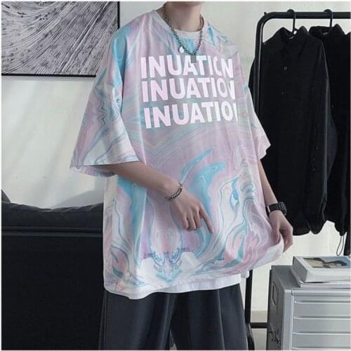 Short-sleeved t-shirt mens 2021 tide brand hip-hop loose clothes ins reflective design sense niche half-sleeved top