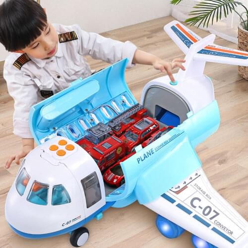 Large Spray Inertia Airplane Toy for Children Transport Aircraft Storage Alloy Vehicle Model with Music Light Kids Airliner Gift