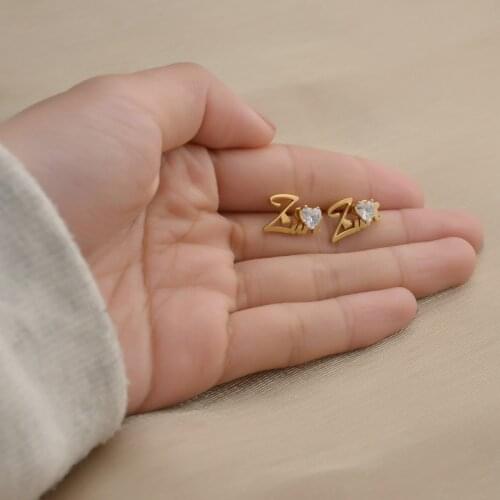 Custom Personalized Studs Earring Stainless Steel Diamond DIY Name Letter Fashion Jewelry For Women Girl Birthday Wedding Gift