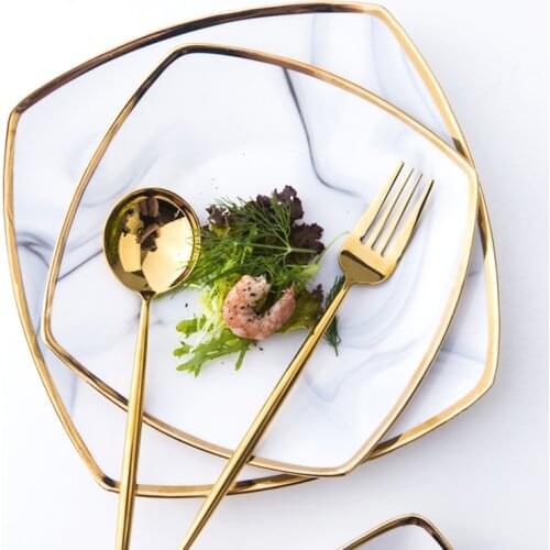 Phnom Penh Marbling Ceramic Dinner Plate Nordic Dishes And Plates Creative Square Round Dinnerware Household Rice Bowl Tableware