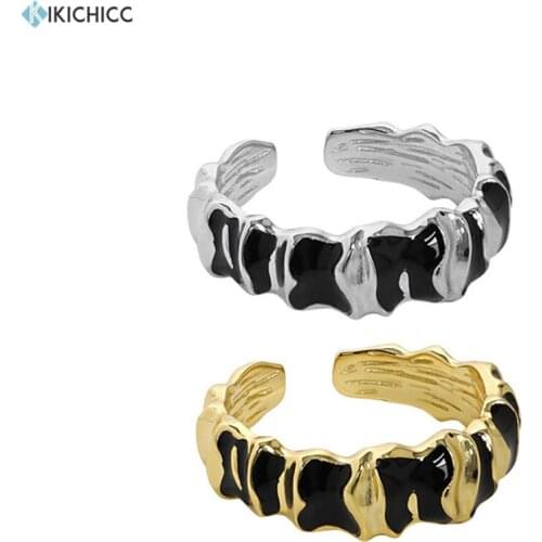KIKICHICC 925 Sterling Silver Gold Black Enamel Resizable Rings Women Rock Punk Female 2021 Wedding Jewelry Gift Party Jewels