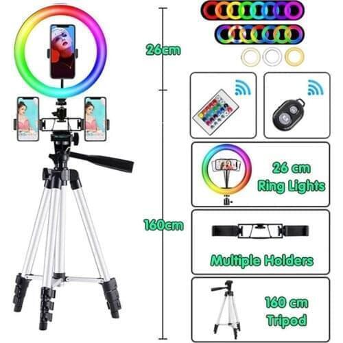 33cm RGB Selfie Ring Light Circle LED Fill Light Dimmable Lamp Trepied Makeup Photography RingLight Phone Stand Holder Tripod