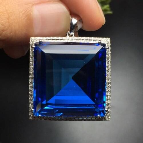 Fine Jewelry Collection Real 18K White Gold 100% Natural Blue Topaz Gemstone Pendant Necklace