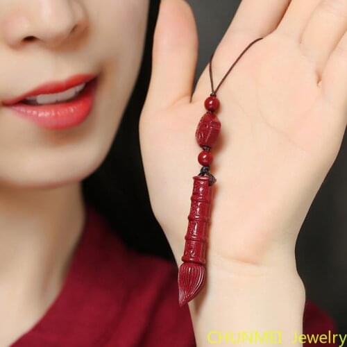 Ethnic style Pendant Key Chain Handmade carving Cinnabar Mens and Womens Gift Pendant Mobile Phone Pendant Jewelry
