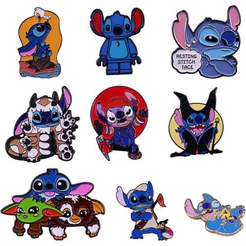 Disney Stitch Pin Drag Anime Fairy Tales Brooch Lovely Metal Badge Witch Yoda Wholesale Gift Clothes Lapel